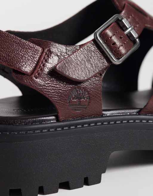Sandalias burdeos de estilo cangrejeras de cuero Stone Street de Timberland, 4 de 4