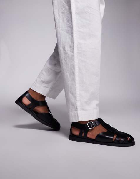 Sandalias cangrejeras negras con puntera cerrada de cuero de ASOS DESIGN - view 1