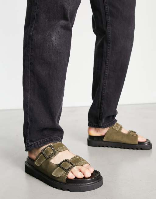 Sandalias caquis con suela gruesa y tira doble de ante Jaws de WALK LONDON