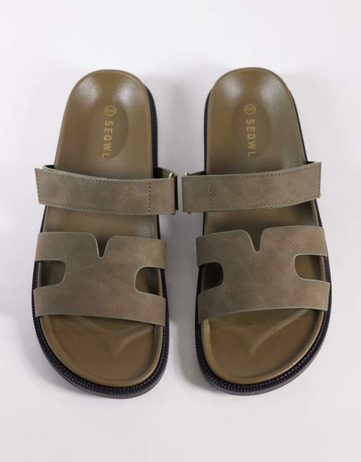 Sandalias caquis con tiras de nobuk sintético Kidman de SEQWL, 3 de 4