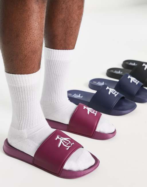 Sandalias color ciruela con logo de Original Penguin Wide Fit