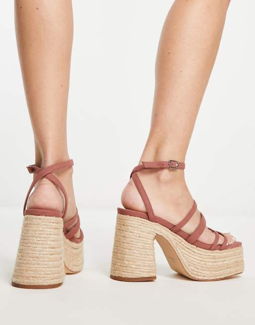 Sandalias color coral de tac n con dise o de tiras y suela de cuerda Riva de MIM