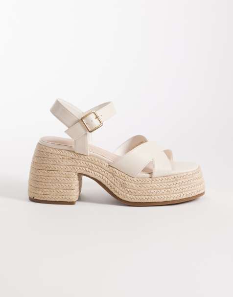 Sandalias color crema de tacón ancho con plataforma Aven de London Rebel - view 1