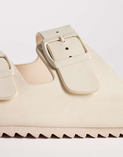 Sandalias color crema planas con dos hebillas Olsen de SEQWL Wide Fit, 2 de 4