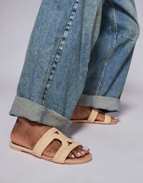 Sandalias color crema sin cierres de rafia Inferno de Public Desire Wide Fit - view 1