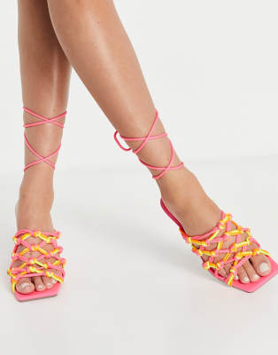 Sandalias color ne n con tac n medio y dise o de cordones anudados a la pierna Henley de ASOS DESIGN