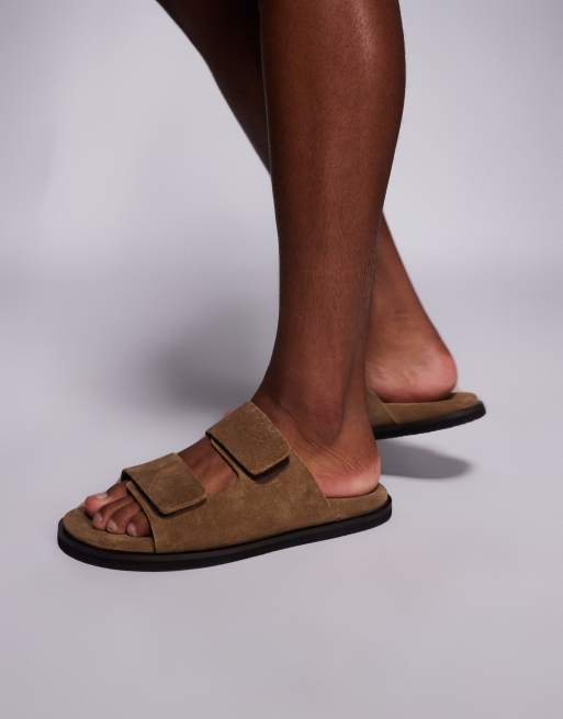 Sandalias color piedra con diseño de dos correas de ante de ASOS DESIGN