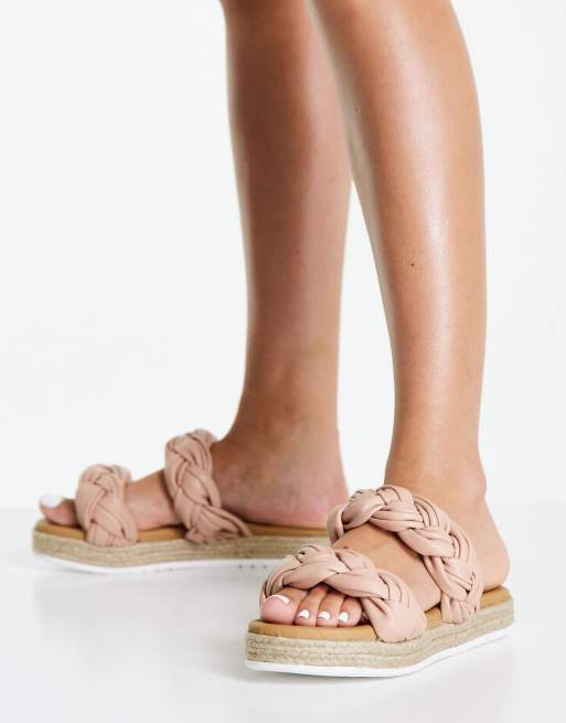 Sandalias color rubor estilo alpargata con doble tira trenzada