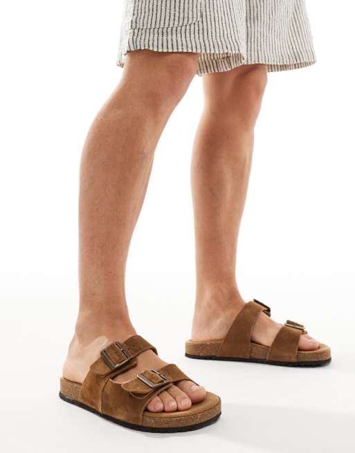 Sandalias color tostado con doble correa de ante de Jack & Jones