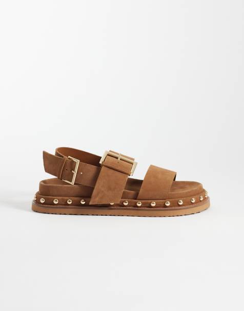 Sandalias color tostado con plantilla moldeada y tachuelas de ante premium Fraction de ASOS DESIGN - view 1