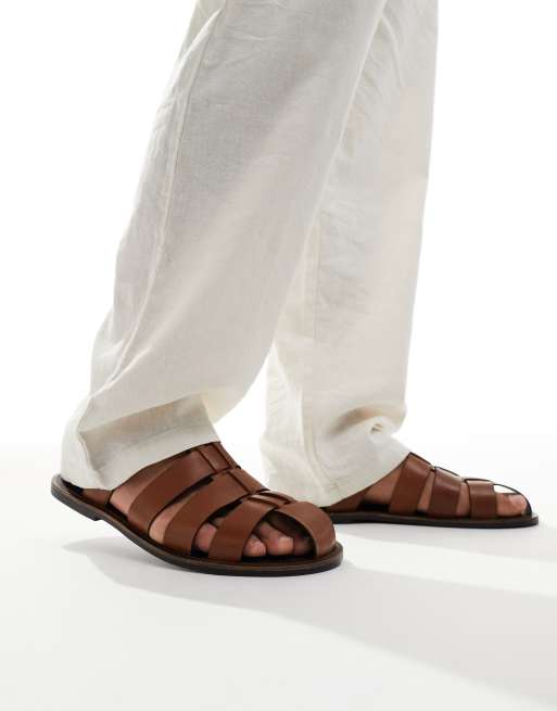 Sandalias color tostado estilo gladiador de cuero de ASOS DESIGN