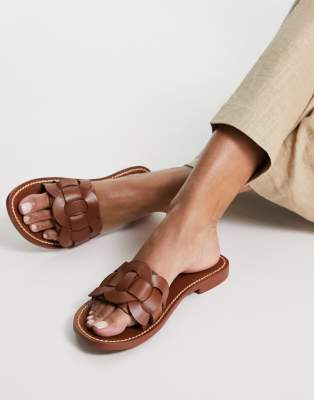Mango woven strap contrast stitch flat sandal in tan - ASOS Price Checker