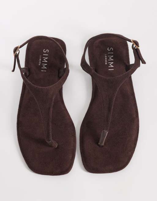 Sandalias de dedo marrones de antelina Perry de Simmi London Wide Fit, 2 de 4