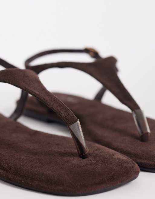 Sandalias de dedo marrones de antelina Perry de Simmi London Wide Fit, 3 de 4