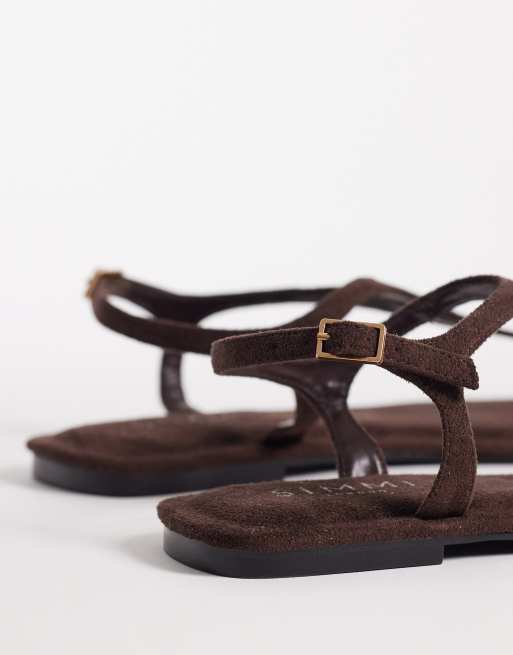 Sandalias de dedo marrones de antelina Perry de Simmi London, 4 de 4