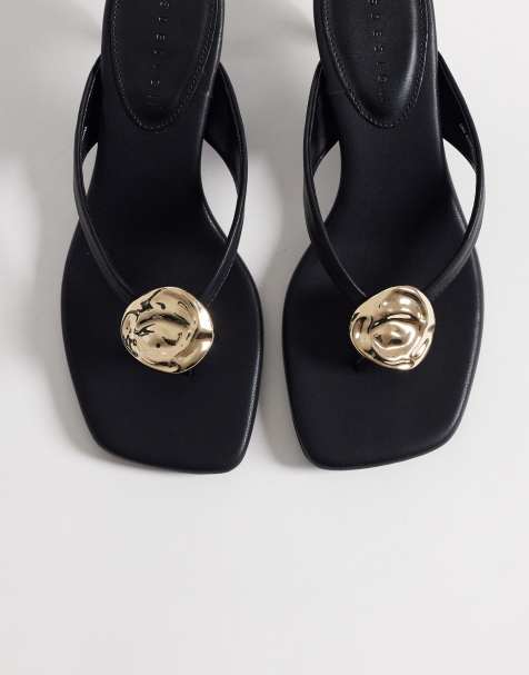 Sandalias de dedo negras de tacón bajo con detalle circular Havana de ASOS DESIGN - view 1