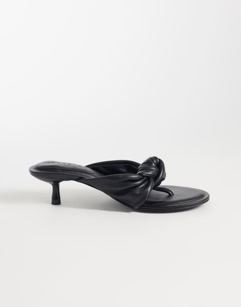 Sandalias de dedo negras de tacón con detalle anudado de cuero premium Heartbreak de ASOS DESIGN - view 1