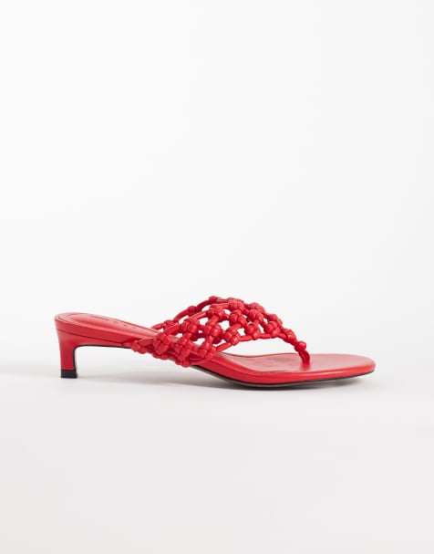 Sandalias de dedo rojas de tacón bajo con diseño entretejido anudado Honeybun de ASOS DESIGN - view 1