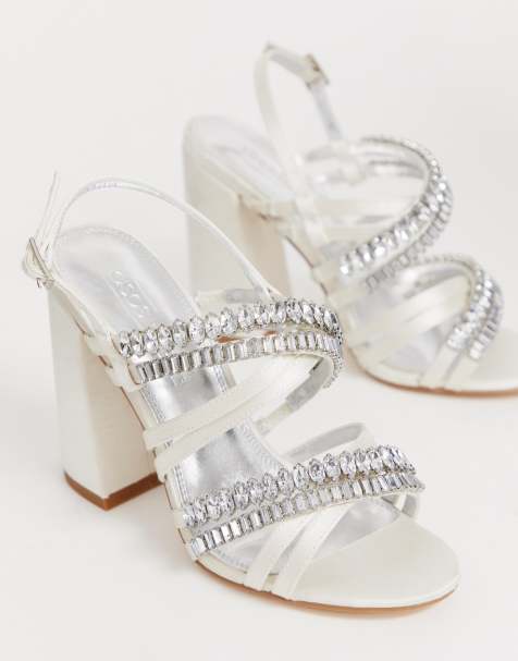 Sandalias de tacón ancho con adornos en color marfil Honeymoon de ASOS DESIGN