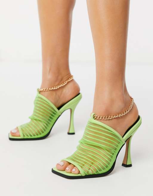 Sandalias de tacón con puntera cuadrada de malla en verde Nelson de ASOS DESIGN