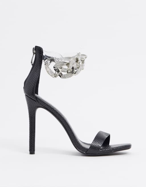 Sandalias de tacón negras con cadena de strass Iced Out de Public Desire
