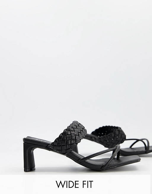 Sandalias de tacón negras con detalle trenzado de Glamorous Wide Fit