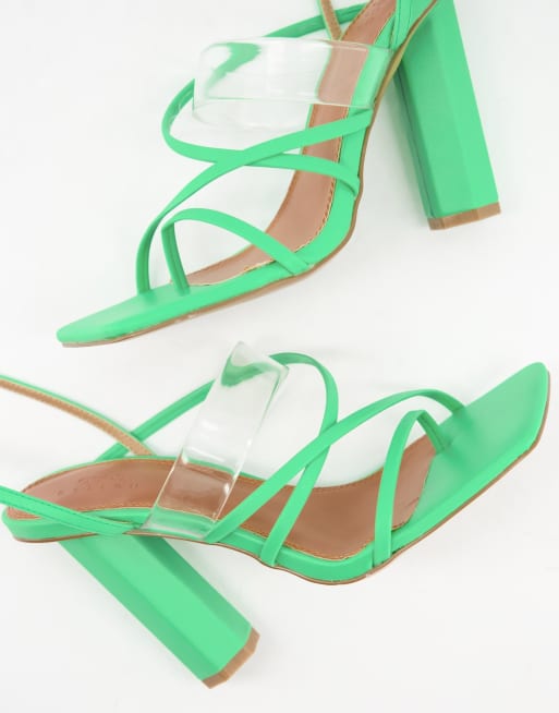Sandalias de tacón verde con ancha y diseño de tiras Watermelon de ASOS |