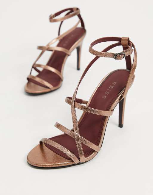 Sandalias de tiras con tacón de aguja en dorado rosa de Reiss , 4 de 4