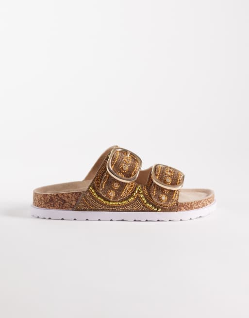 Sandalias doradas con dos tiras de cuentas Frost de ASOS DESIGN, 2 de 4
