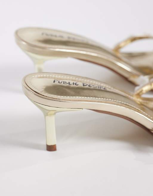 Sandalias doradas de tacón bajo con cuentas de Public Desire, 4 de 4