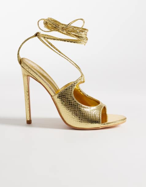 Sandalias doradas de tacón con diseño de tiras Kaida de Public Desire - view 1