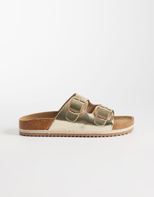 Sandalias doradas estilo alpargatas con dos tiras con hebillas de South Beach, 4 de 4