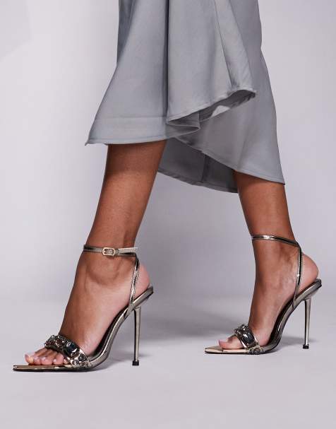 Sandalias gris plomo metalizado de tacón medio con diseño adornado Icicle de Public Desire - view 1