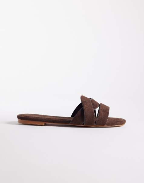 Sandalias marrón café expreso planas de antelina Jade de Simmi London Wide Fit - view 1
