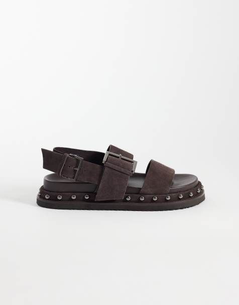 Sandalias marrón chocolate con plantilla moldeada y tachuelas de ante premium Fraction de ASOS DESIGN - view 1