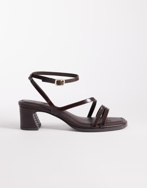 Sandalias marrón chocolate de tacón medio ancho Honeybee de ASOS DESIGN - view 1