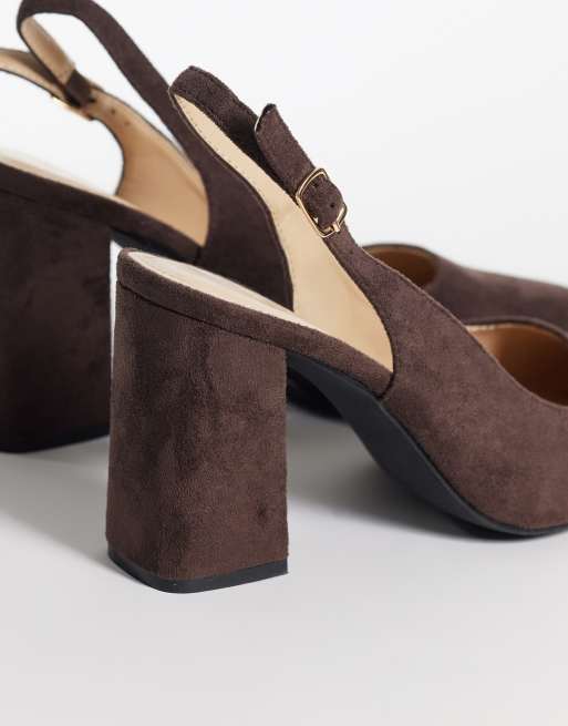 Sandalias marrón chocolate destalonadas de tacón de bloque de antelina Hogan de SEQWL, 4 de 4