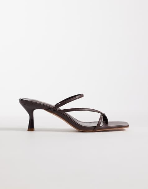Sandalias marrón chocolate estilo mules de tacón bajo Zarah de Simmi London - view 1