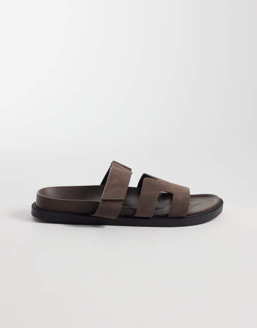 Sandalias marrones con tiras de nobuk sintético Kidman de SEQWL Wide Fit, 2 de 4
