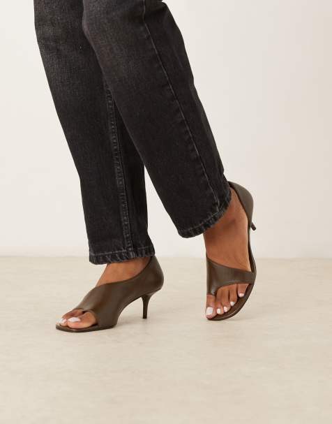 Sandalias marrones de tacón con abertura de 100% cuero de Mango - view 1