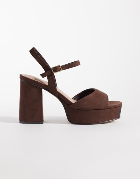 Sandalias marrones de tacón con plataforma de antelina de New Look - view 1