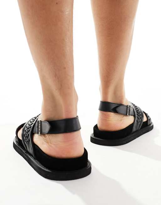  Sandalias negras con correa talonera de cuero Shore de WALK LONDON, 3 de 4