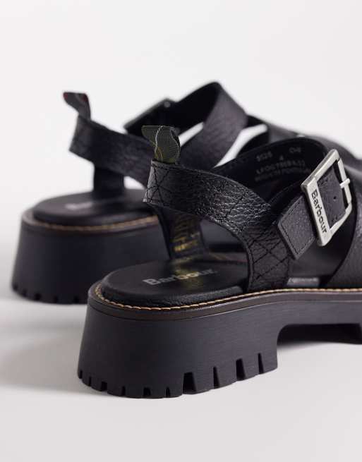 Sandalias negras con correas gruesas de cuero Gabby de Barbour, 4 de 4