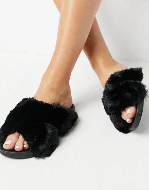 Sandalias negras diseño de pelo Fiona ASOS DESIGN Wide Fit | ASOS