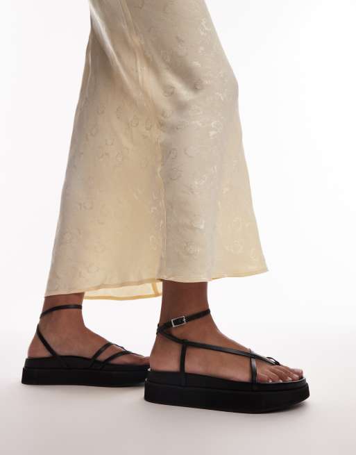 Sandalias negras con diseño minimalista de tirantes de cuero premium Julia de Topshop