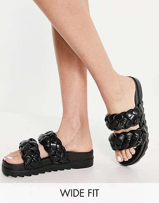 Sandalias negras con diseño trenzado y suela gruesa Flinch de Raid Wide Fit