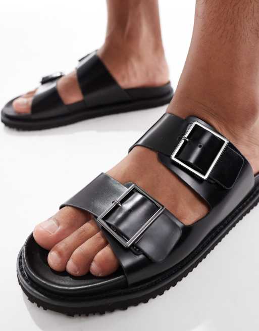 Sandalias negras con dos tiras de cuero de Jack & Jones, 3 de 4
