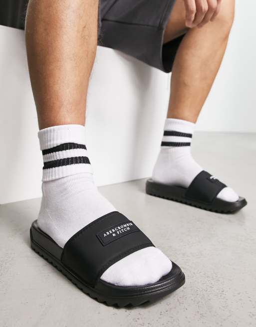 Sandalias negras con logo circular de Abercrombie & Fitch, 2 de 4