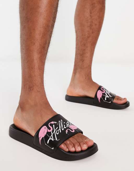 Sandalias negras con logo de Hollister
