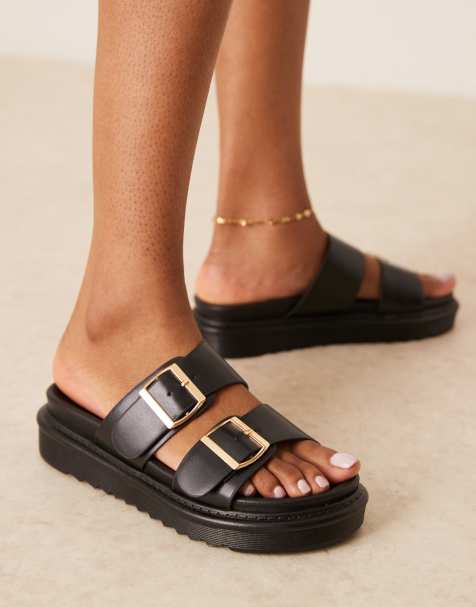 Sandalias negras con planta moldeada y diseño de dos tiras de Glamorous - view 1